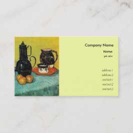 Still Life Blue Enamel Coffeepot, Earthenware und Visitenkarte