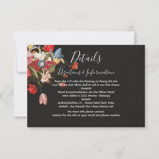 Still Life Floral Wedding Details und Infokarte RSVP Karte (Vorderseite)