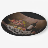 Still life Fruit Bowl and Wine Bottle Pappteller (Schrägansicht)
