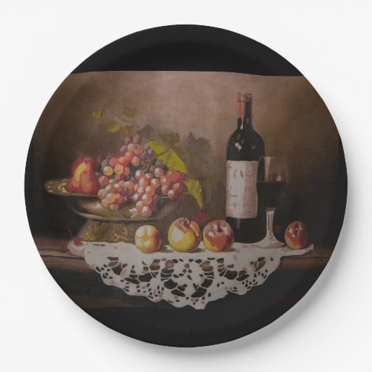 Still life Fruit Bowl and Wine Bottle Pappteller (Vorderseite)