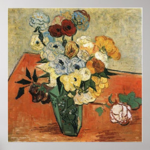 Still Life Japanische Vase mit Rose und Anemonen Poster