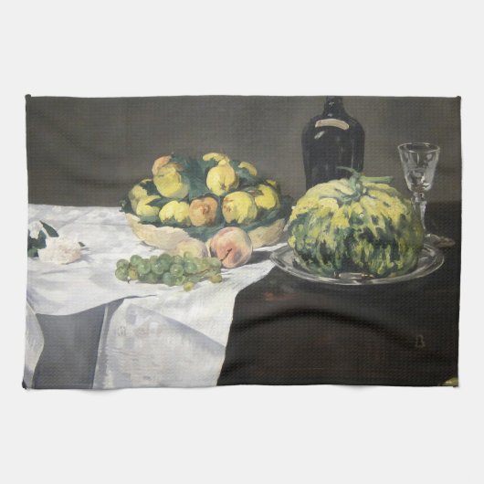 Still Life Lemon Pfirsiche von Manet Impressionist Geschirrtuch (Horizontal)