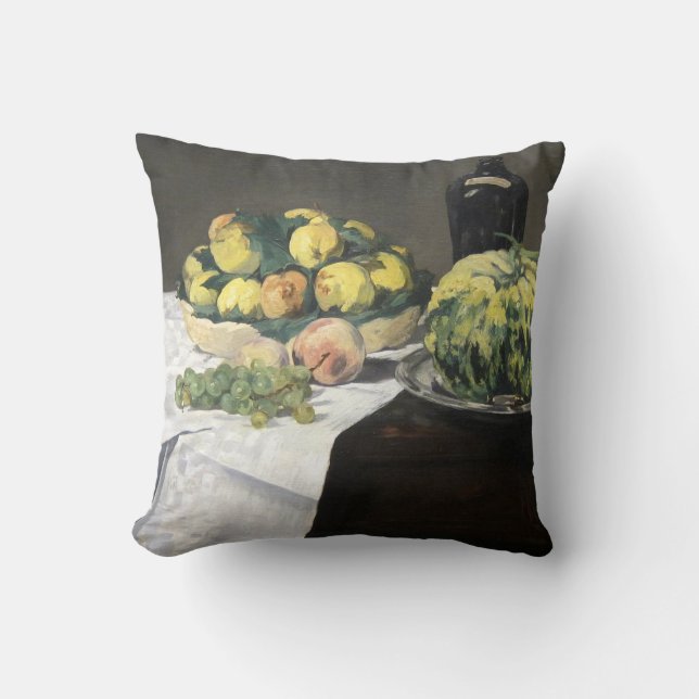Still Life Lemon Pfirsiche von Manet Impressionist Kissen (Vorderseite)