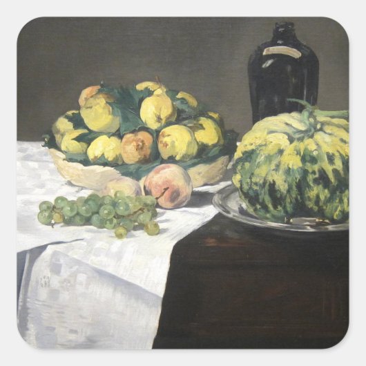 Still Life Lemon Pfirsiche von Manet Impressionist Quadratischer Aufkleber (Vorderseite)