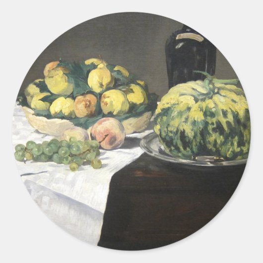 Still Life Lemon Pfirsiche von Manet Impressionist Runder Aufkleber (Vorderseite)
