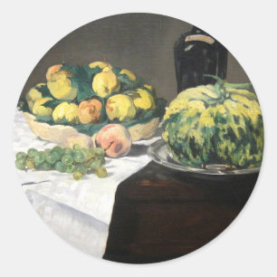 Still Life Lemon Pfirsiche von Manet Impressionist Runder Aufkleber
