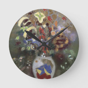 Still Life of a Vase of Flowers (pastel on paper) Runde Wanduhr