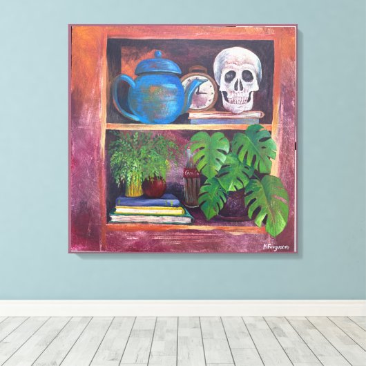 Still Life on a Bookcase Stretched Canvas Print Leinwanddruck (Insitu (Holzboden))