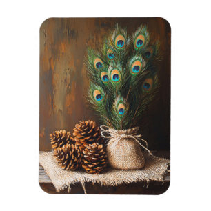 Still Life Peacock Feathers Pinecones Flexibel Magnet