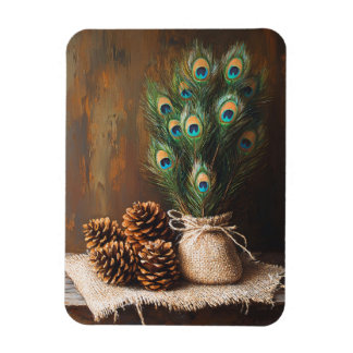 Still Life Peacock Feathers Pinecones Flexibel Magnet