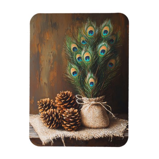 Still Life Peacock Feathers Pinecones Flexibel Magnet (Vertikal)