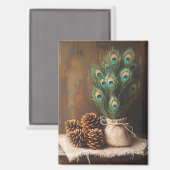 Still Life Peacock Feathones Pinecones Magnet (Vorderseite/Rückseite)