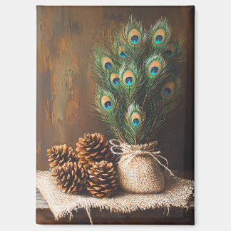 Still Life Peacock Feathones Pinecones Magnet