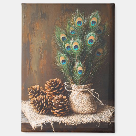 Still Life Peacock Feathones Pinecones Magnet (Vorderseite)