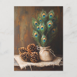 Still Life Peacock Feathones Pinecones Postkarte