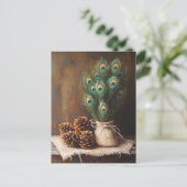 Still Life Peacock Feathones Pinecones Postkarte (Stehend Vorderseite)