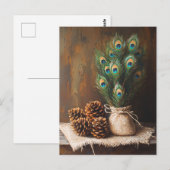 Still Life Peacock Feathones Pinecones Postkarte (Vorne/Hinten)