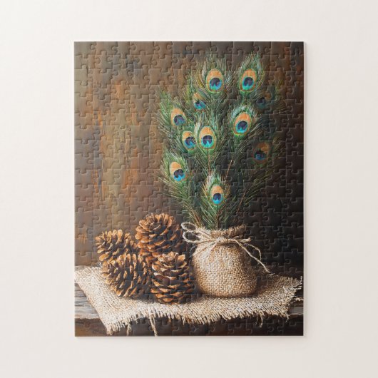 Still Life Peacock Feathones Pinecones Puzzle (Vertikal)