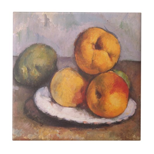 Still Life Quince, Äpfel, Birnen von Paul Cezanne Fliese (Vorderseite)