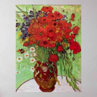Still Life Red Poppies and Daisies by van Gogh Poster