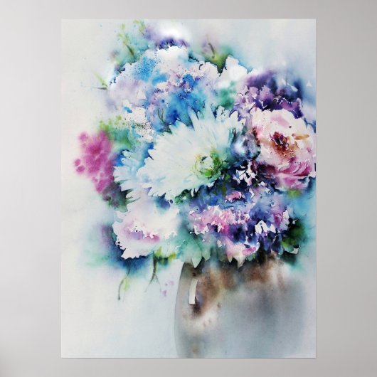 Still Life Rose Bouquet Wasserfarbe Poster (Vorne)
