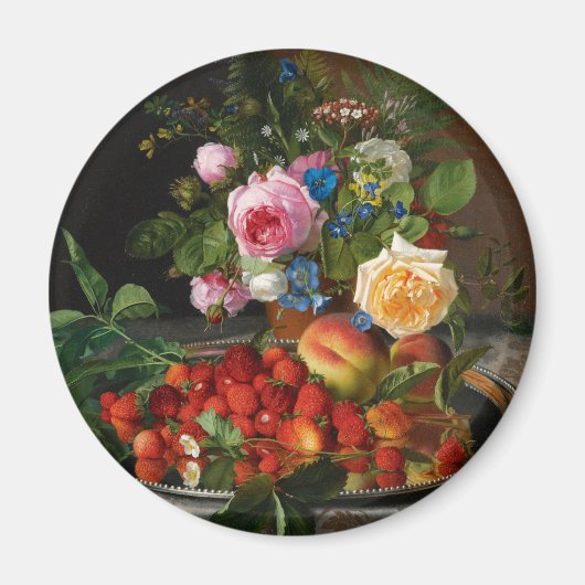 Still Life Rose und Erdbeeren von Otto Ottesen Magnet (Vorne)