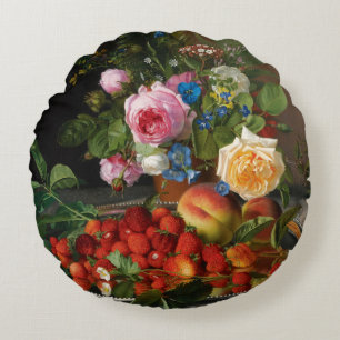Still Life Rose und Erdbeeren von Otto Ottesen Rundes Kissen