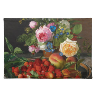 Still Life Rose und Erdbeeren von Otto Ottesen Stofftischset