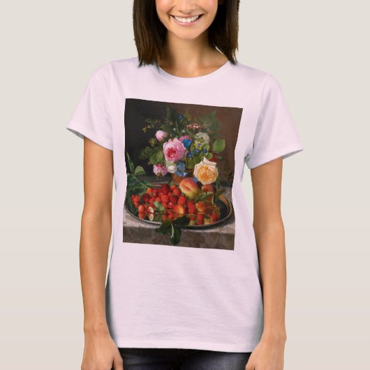 Still Life Rose und Erdbeeren von Otto Ottesen T-Shirt (Vorderseite)