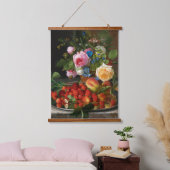 Still Life Rose und Erdbeeren von Otto Ottesen Wandteppich Mit Holzrahmen (Schlafzimmer)
