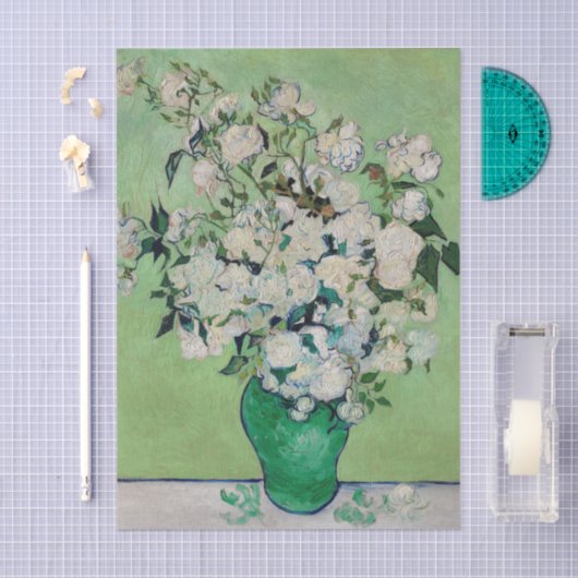 Still Life Roses in a Vase by Vincent van Gogh Seidenpapier (Handwerk)