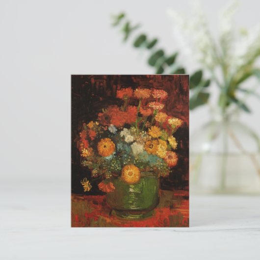 Still Life Vase mit Zinnias von Vincent van Gogh (Stehend Vorderseite)