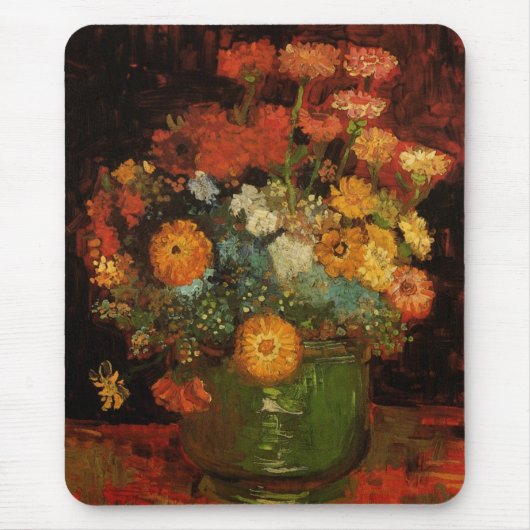 Still Life Vase mit Zinnias von Vincent van Gogh Mousepad (Vorne)