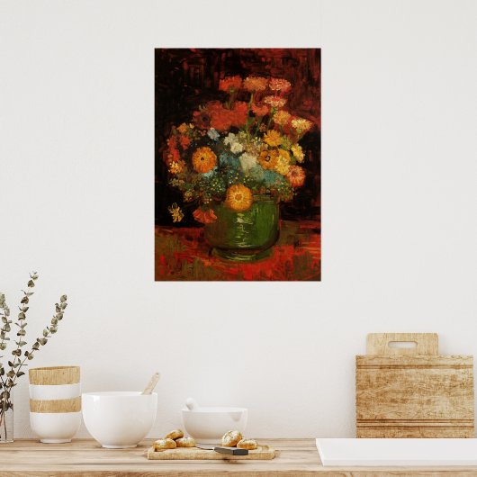 Still Life Vase mit Zinnias von Vincent van Gogh Poster (Küche)