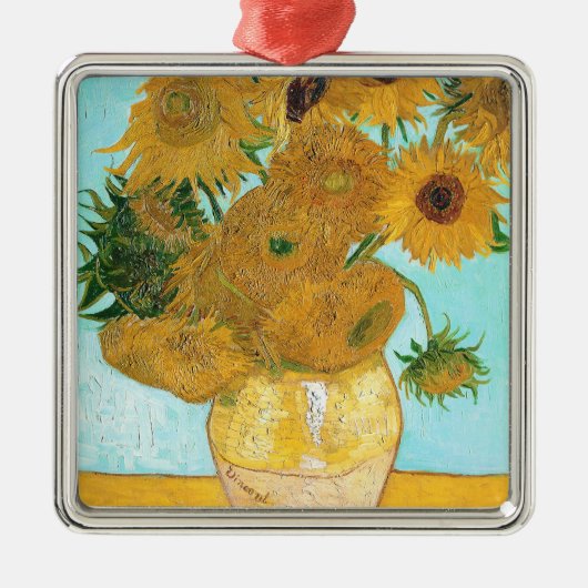 Still Life - Vase mit zwölf Sonnenblumen van Gogh Silbernes Ornament (Vorne)