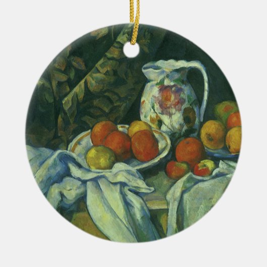 Still Life, Vorhang und Pitcher von Paul Cezanne Keramik Ornament (Vorne)