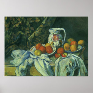 Still Life, Vorhang und Pitcher von Paul Cezanne Poster