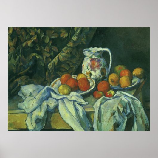 Still Life, Vorhang und Pitcher von Paul Cezanne Poster (Vorne)