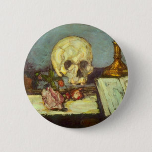Still Life w Skull, Candle, Book by Paul Cezanne Button