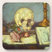 Still Life w Skull, Candle, Book by Paul Cezanne Getränkeuntersetzer (Vorderseite)
