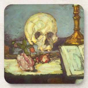 Still Life w Skull, Candle, Book by Paul Cezanne Getränkeuntersetzer