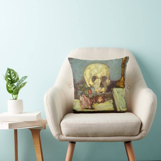 Still Life w Skull, Candle, Book by Paul Cezanne Kissen (Stuhl )