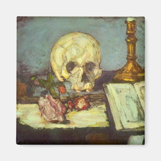 Still Life w Skull, Candle, Book by Paul Cezanne Magnet (Vorne)