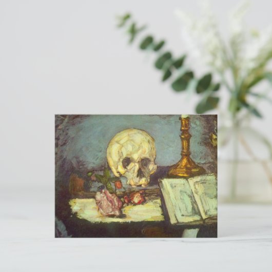 Still Life w Skull, Candle, Book by Paul Cezanne Postkarte (Stehend Vorderseite)