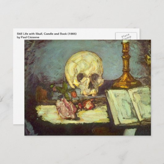 Still Life w Skull, Candle, Book by Paul Cezanne Postkarte (Vorne/Hinten)