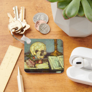 Still Life w Skull, Candle, Book by Paul Cezanne Schlüsselanhänger