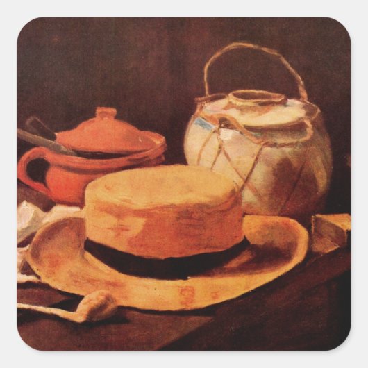 Still Life Yellow Straw Hat von Vincent van Gogh Quadratischer Aufkleber (Vorderseite)