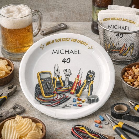 Still Shocking at 40 Electrician Birthday Party Pappteller