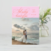 Still Smiling Elegant Wedding Photo Orange Pink Dankeskarte (Stehend Vorderseite)