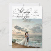 Still Smiling Elegant Wedding Photo White Dankeskarte (Vorderseite)